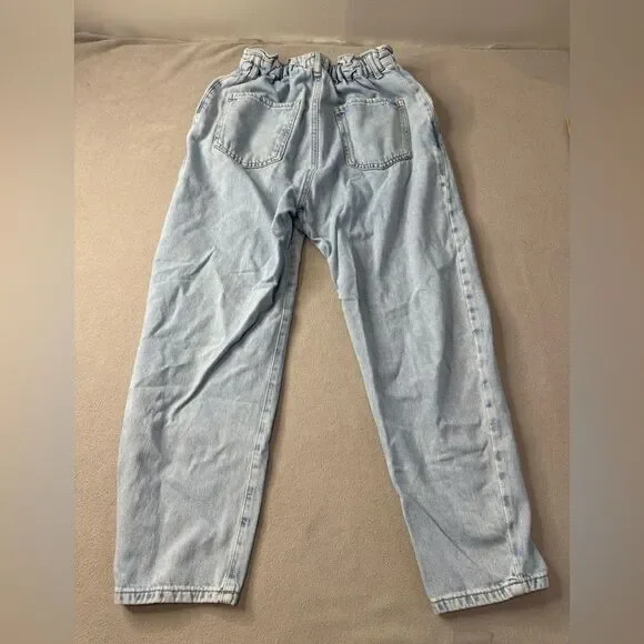 Zara Size 4 Baggy Paperbag Light Wash Jeans Denim Essential Grunge Casual Street - Picture 3 of 16